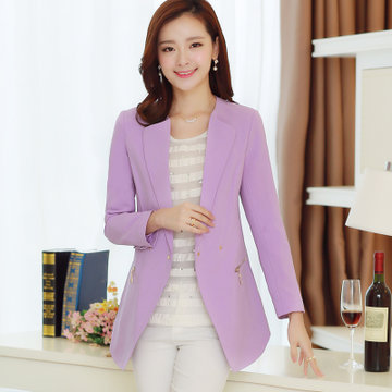西服女 2015春秋新款女装ol通勒修身长袖女士西装职业外套2352(浅紫色