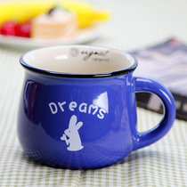 复古创意陶瓷杯大肚杯子 牛奶早餐杯咖啡杯 色釉马克杯可logo定制  大号350ml(蓝色)(小号150ml)
