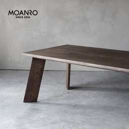 MOANRO北欧简约现代实木餐桌家用小户型长方形饭桌橡木书桌侘寂风(橡木 烟熏色 160x80x75)