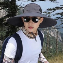 遮阳帽男夏季户外钓鱼帽子男士防晒帽遮脸防紫外线透气大檐渔夫帽(深灰色（15厘米大帽檐） 均码（56-59cm）)