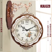 宝丽欧式双面挂钟客厅创意艺术两面装饰实木现代壁钟表静音大挂表(20英寸（直径50.5厘米） 956大号棕色)