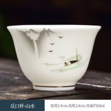 潮州功夫茶小茶杯40羊脂玉白瓷个人家用陶瓷茶具主人杯杯子品茗杯(山水-反口杯)