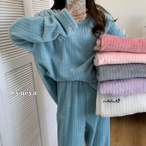 KOUDOO 2021年秋冬新款暖暖休闲家居服睡衣网红珊瑚绒加厚保暖套装(蓝色 均码)