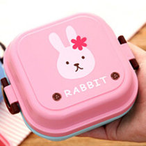 有乐C161可爱双层分隔饭盒 迷你创意学生便当盒便携野餐水果盒lq6039(粉色兔子)