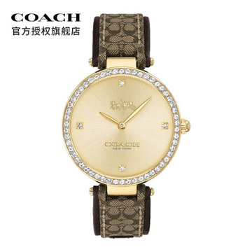 蔻驰(coach)park帕克系列 人造水晶镶钻表盘 经典c标压纹牛皮表带34mm