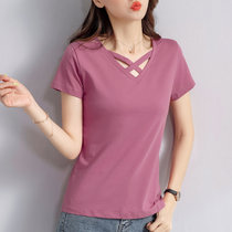 纯棉短袖t恤女夏季2022年新款宽松女装洋气高品质减龄带领polo衫(粉紫色 L)
