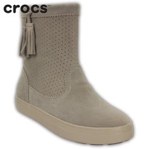 Crocs女鞋 保暖雪地靴女冬芮莉洛基软跟平底短筒靴|203425 女士芮莉洛基靴(蘑菇色 39)