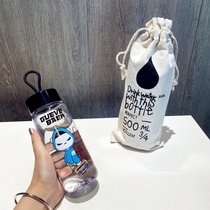 潮流高颜值塑料水杯子ins女男学生韩版磨砂可爱便携茶杯运动水瓶(透明（音响）耐热款500ml杯子+布 袋)