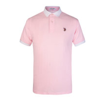 男士时尚短袖T恤撞色领纯色绣花POLO衫 T342001(粉红色 M)