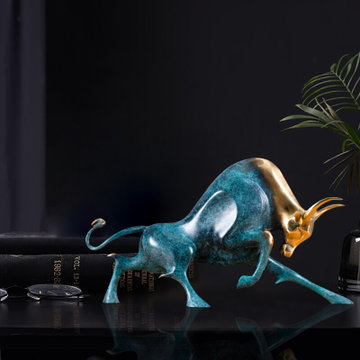 礼品开业乔迁生肖牛摆件创意家居全铜工艺品客厅办公室礼品奋进时代冰