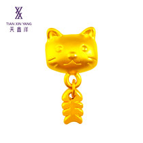天鑫洋 足金 黄金馋嘴猫儿吊坠 可爱猫咪吊坠 3d硬金工艺