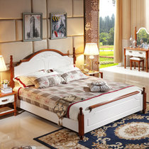 恒兴达 地中海田园风格双人床1.5米1.8米实木床简约现代经济型主卧家具(1.8*2地中海色 床+床垫+床头柜*2)