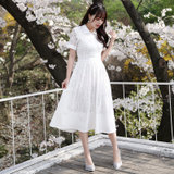 Mistletoe2017夏季新款女装修身蕾丝镂空衬衫韩版连衣裙F6674(白色 S)
