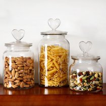 彩色玻璃密封罐爱心玻璃瓶家用透明带盖厨房食品杂粮储物罐泡菜坛(爱心透明款3件套)