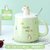 陶瓷马克杯可爱少女带盖勺喝水杯子家用咖啡麦片杯创意个性潮流(【手绘独角兽】绿色-350ml)