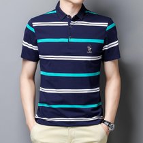 威猛男士条纹翻领短袖T恤2021夏季新款男装纯棉透气男士polo衫 BY8818XXL码黄 条纹 翻领 纯棉