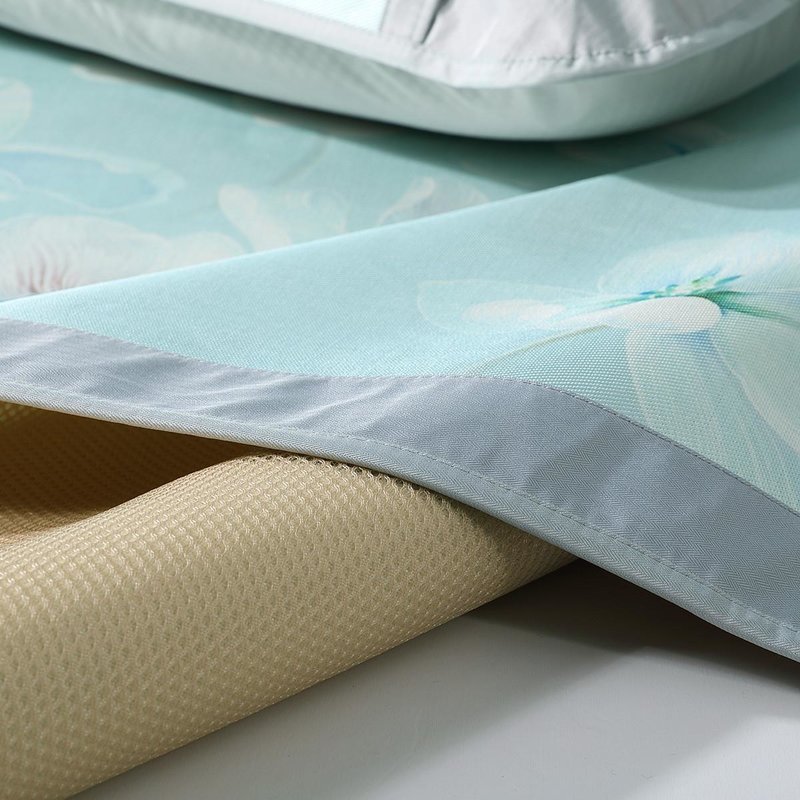 三件套可折叠席子夏凉席床上用品空调凉席子(汐若初见抗菌印花冰丝席