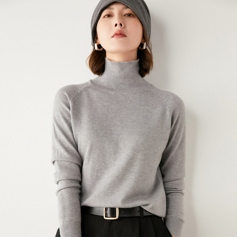 针织衫女秋冬季新款女士高领插肩针织羊毛衫套头立领毛衣百搭上衣内搭