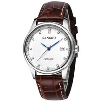 桑德sangdo名表男士真皮带手表超薄全自动机械表男表包邮防(精钢白面 皮带)
