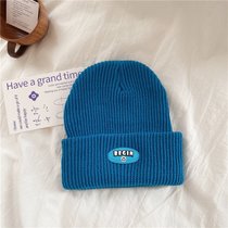 SUNTEK简约针织帽子克莱因蓝色冷帽保暖百搭冬季纯色贴标男女加厚毛线帽(可调节 复古蓝)