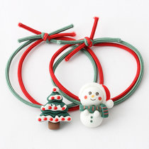 圣诞发绳彩色树脂雪人驯鹿铃铛树挂件发饰学生儿童皮筋2条装(圣诞树和雪人)