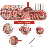 日式卡通动物陶瓷创意网红饭碗个性学生泡面碗餐具套装手柄碗家用(花兔四人食)