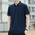 短袖t恤男2021新款夏季中青年有带领半袖纯色翻领polo衫品质上衣潮(深蓝色 XXXL)