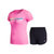 特步女子跑步运动套装2017夏季圆领短袖T恤时尚字母跑步短裤 883228959352(粉红黑 XS)