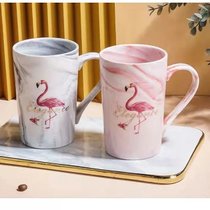 陶瓷杯子女学生水杯牛奶咖啡杯早餐杯陶瓷杯马克杯(红彩纹高脚杯(赠金勺子) 2个)