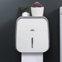 卫生间纸巾盒厕所卫生纸置物架壁挂式抽纸盒免打孔创意防水纸巾架(双层灰色)
