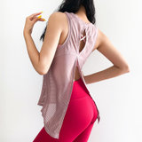 两穿瑜伽罩衫无袖后背镂空女上衣健身背心女跑步速干透气宽松显瘦(浅粉色 M)
