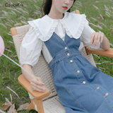 CaldiceKris （中国CK）日系娃娃领泡泡袖白色衬衫CK-FSC1300(白色)