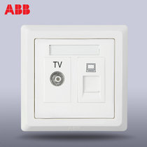 ABB开关插座面板德逸白色系列错位五孔三孔16A一二三开TV电脑插座86型一站购(电视+电脑AE325)