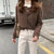 MISS LISA韩版宽松短款毛衣外套长袖针织衫开衫上衣K1108(咖色 XXL)