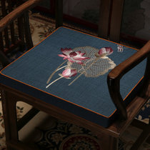 乳胶坐垫中式家用红木沙发椅子座垫防滑办公室久坐椅子软椅垫定制(荷花乳胶垫（带5cm立高）-深蓝)
