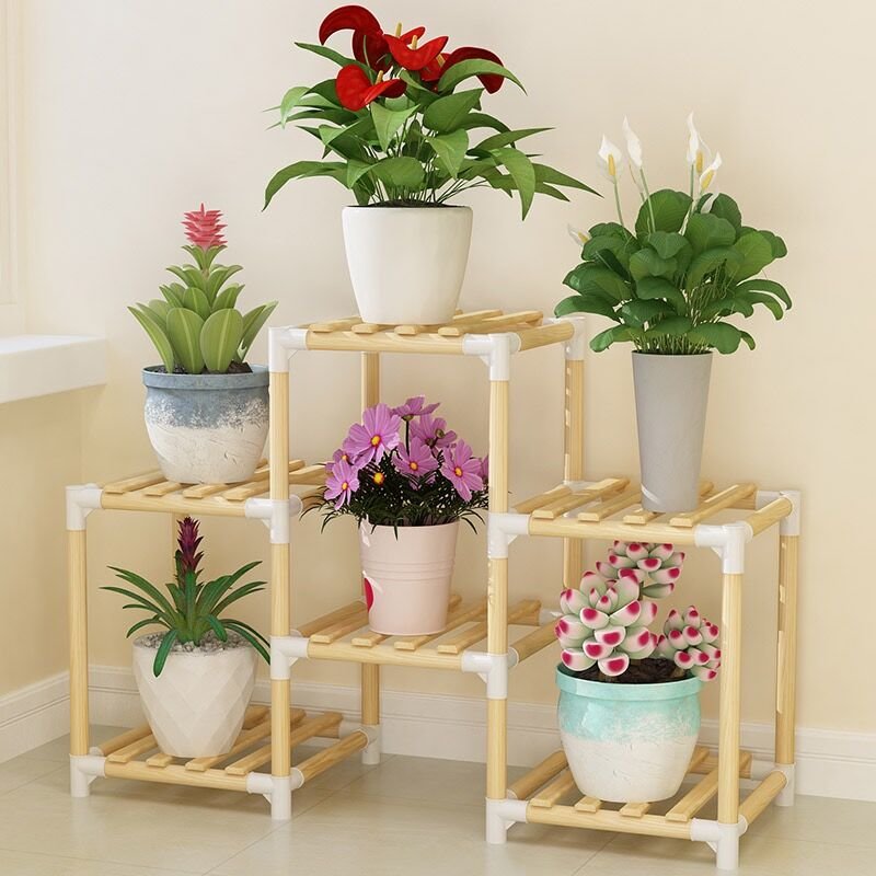 家时光简易组装多层实木花架客厅阳台室内多肉吊兰花盆架子3层3格尺寸