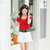 Mailljor 2014时尚女装夏季韩版大码修身雪纺衬衫纯色短裤上衣3326(大红色上衣 M)