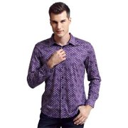 DC秋季新款男装衬衫欧款修身全棉时尚商务休闲长袖印花衬衣(紫色 XL)