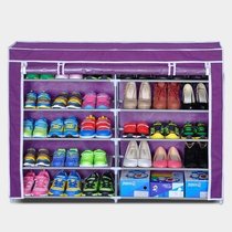索尔诺双排5层10格大容量组合简易防潮防尘鞋柜/靴子时尚鞋橱 0505C(紫色 0505C)