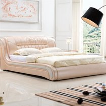 简约现代家具床 皮床双人床 1.8米皮艺床 品牌软床婚床(粉黄色 1.5*1.9）架子床)