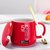 创意个性马克杯带盖勺杯子陶瓷喝水杯时尚情侣家用咖啡杯男女茶杯(红色520+金属勺)