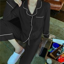 SUNTEKins韩国条纹春秋季睡衣男女黑色长袖高级感两件套情侣家居服(坑条黑)