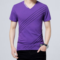 NAKECY夏季新款短袖t恤男士大码半袖体恤衫青少年学生上衣服胖子打底衫(紫色 5XL)