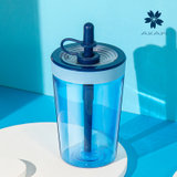 日本AKAW水杯夏季便携带吸管杯简洁方便随行杯高颜值杯子女(海洋蓝)