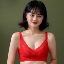 纤色天使内衣女小胸聚拢调整型收副乳上托胸罩防下垂撞色性感蚕丝文胸(中国红 80A)