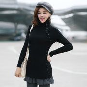 韩版时尚纽扣高领打底衫 YF1661(黑色 均码)