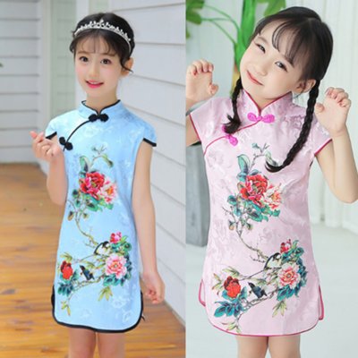 儿童旗袍2019新款夏季复古洋气公主裙90-140码中国风小女孩宝宝女童旗袍裙012(140(身高130-140) 浅蓝色) 儿童旗袍2019新款夏季复古洋气公主裙90-140码中国风小女孩宝宝女童旗袍裙012(140(身高130-140) 浅蓝色)
