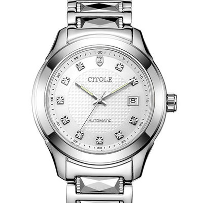 citole西腾全自动机械表钨钢钢带碗表商务休闲手表男9007白面