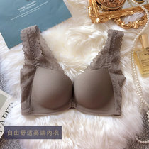 新品黛安芬文胸出口日本轻木棉背心前扣美背性感无钢圈聚拢内衣女(6319咖色蕾丝版 75A)