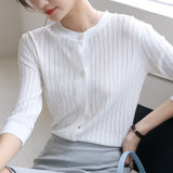 MISS LISA法式镂空冰丝空调开衫女短款 夏季薄款短袖针织开衫K16402(白色 S)